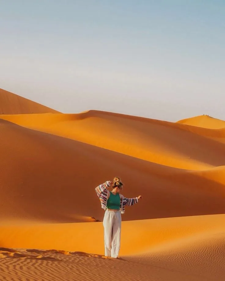 Golden sand dunes of Merzouga in the Sahara