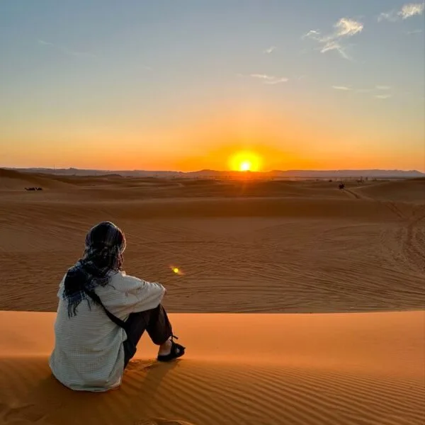 Merzouga, Morocco Sunset over the Sahara dunes