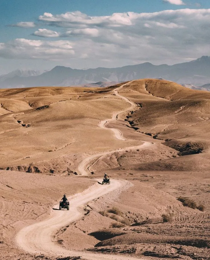 Stony hills and dirt tracks of the Agafay Desert near Marrakech